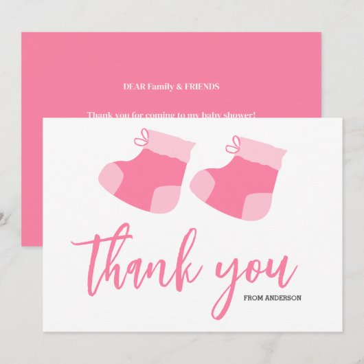 Carte De Remerciements Aquarelle Bleu Bébé Baby shower de bottes filles (Devant / Derrière)