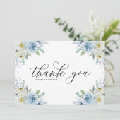 Carte De Remerciements Aquarelle bleu clair Fleurs Mariage Bouquet (Debout devant)