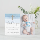 Carte De Remerciements Aquarelle Bleu clair garçon Baptême (Debout devant)