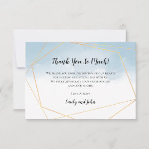 Carte De Remerciements Aquarelle bleu clair or Photo géométrique