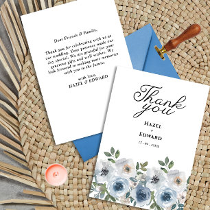 Carte De Remerciements Aquarelle bleu clair simple Mariage floral