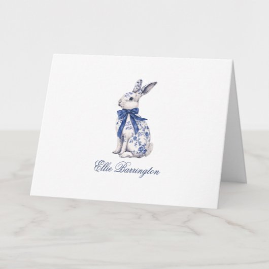 Carte De Remerciements Aquarelle Bleu et blanc Chinoiserie Lapin Rabbit