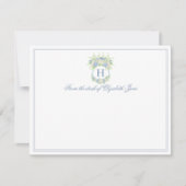 Carte De Remerciements Aquarelle bleu et blanc Mariage de crête d'Hydrang (Devant)