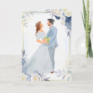 Carte De Remerciements Aquarelle bleu foncé Elégant Couple floral