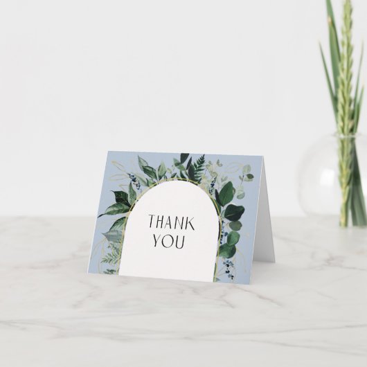 Carte De Remerciements Aquarelle bleu foncé moderne Verdure botanique (Devant)