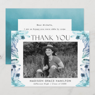 Carte De Remerciements Aquarelle bleu glace cristaux Photo Graduation