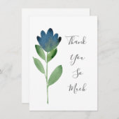 Carte De Remerciements Aquarelle bleu Indigo vert Abstraite Fleur (Devant / Derrière)