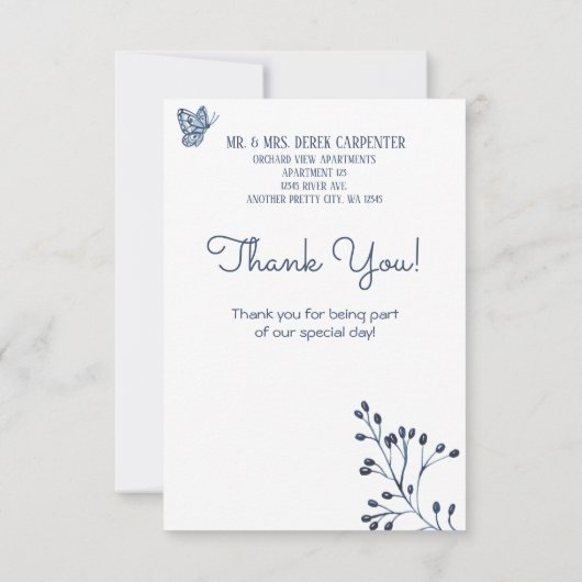 Carte De Remerciements Aquarelle bleu poussiéreux Floral Élégant Mariage (Dos)