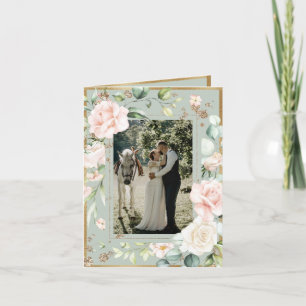 Carte De Remerciements Aquarelle bleu Sage Green Photo Mariage Floral