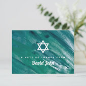 Carte De Remerciements Aquarelle bleu vert étoile de David Bar Mitzvah (Debout devant)