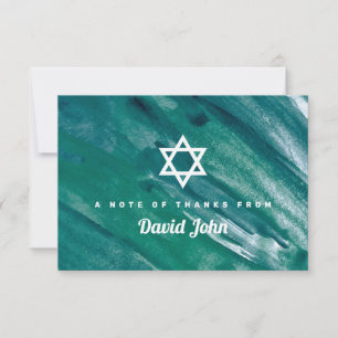 Carte De Remerciements Aquarelle bleu vert étoile de David Bar Mitzvah