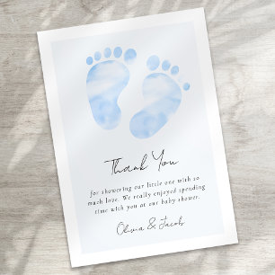 Carte De Remerciements Aquarelle bleue Baby shower pieds bébé