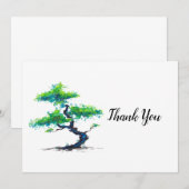 Carte De Remerciements Aquarelle bleue de Bonsai (Devant / Derrière)