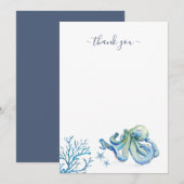 Carte De Remerciements Aquarelle bleue marine (Devant / Derrière)