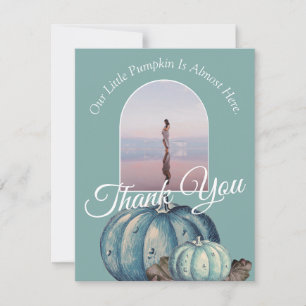 Carte De Remerciements Aquarelle bleue Notre petit Baby shower Citrouille