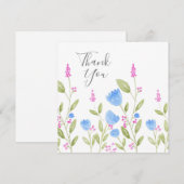 Carte De Remerciements Aquarelle 'Blue Flowers and Pink Berries' (Devant / Derrière)