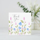 Carte De Remerciements Aquarelle 'Blue Flowers and Pink Berries' (Debout devant)