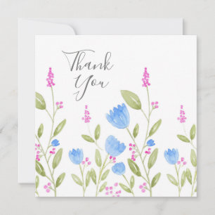 Carte De Remerciements Aquarelle 'Blue Flowers and Pink Berries'