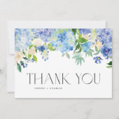 Carte De Remerciements Aquarelle Blue Hydrangea Floral Garland Mariage (Devant)