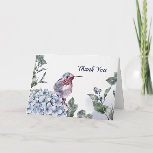 Carte De Remerciements Aquarelle Blue Hydrangea Hummingbird (Devant)