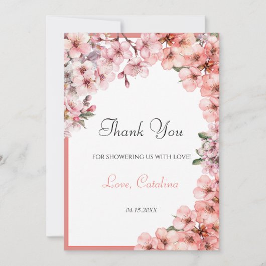Carte De Remerciements Aquarelle Blush rose cerisier Blossom élégant (Devant)