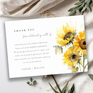 Carte De Remerciements Aquarelle Boho minimale Tournesol Mariage rustique