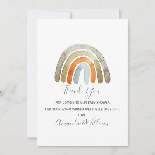 Carte De Remerciements Aquarelle Boho Rainbow Baby shower (Devant)