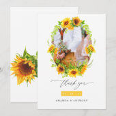 Carte De Remerciements Aquarelle Boho Sunflowers Photo Mariage (Devant / Derrière)