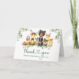 Carte De Remerciements Aquarelle Bois Animaux Baby shower Coeur Plier