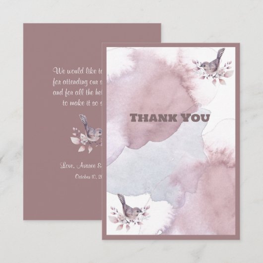 Carte De Remerciements Aquarelle Bourgogne Dusty (Devant / Derrière)