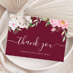 Carte De Remerciements Aquarelle Bourgogne Florale Mariage élégant<br><div class="desc">Un élégant carte de remerciements à fleurs mariages,  avec des fleurs d'aquarelle rose et une calligraphie manuscrite moderne sur un arrière - plan rouge bordeaux.</div>