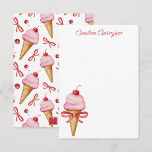 Carte De Remerciements Aquarelle Bow Pink Ice Cree Cône