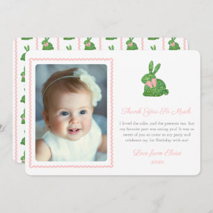 Carte De Remerciements Aquarelle Boxwood Spring Bunny Pink Bow Photo