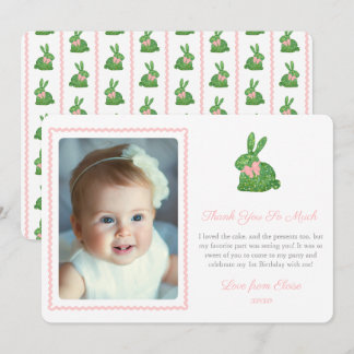 Carte De Remerciements Aquarelle Boxwood Spring Bunny Pink Bow Photo
