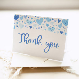 Carte De Remerciements Aquarelle Boy Blue Hearts Valentine Sweetheart