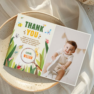 Carte De Remerciements Aquarelle Bug Insect Boy Photo d'anniversaire