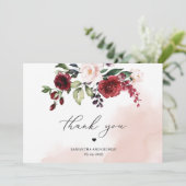 Carte De Remerciements Aquarelle burgunch rose mariage (Debout devant)