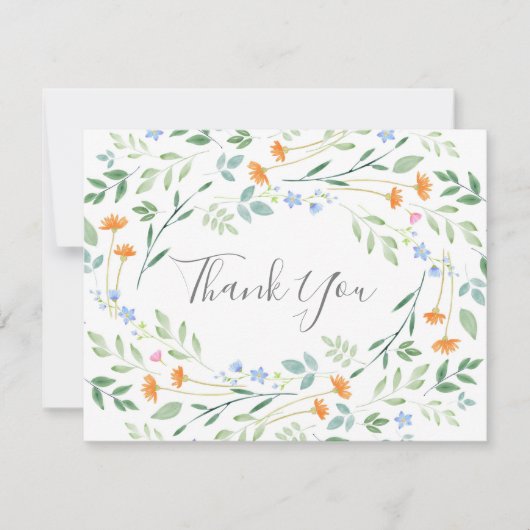 Carte De Remerciements Aquarelle Cadre Floral Mixte (Devant)