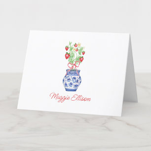 Carte De Remerciements Aquarelle Chinoiserie Vase de fraises rouges