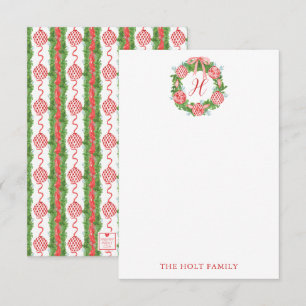 Carte De Remerciements Aquarelle Chinoiserie Wreath Monogramme Noël