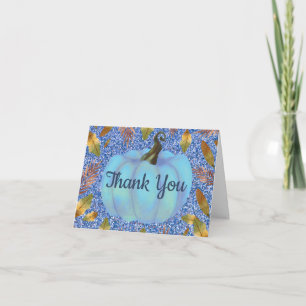Carte De Remerciements Aquarelle Citrouille Automne Paillettes Bleues