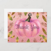 Carte De Remerciements Aquarelle Citrouille d'automne Rose Gold Paillette (Devant / Derrière)