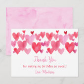 Carte De Remerciements Aquarelle Coeurs Anniversaire (Devant / Derrière)