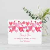 Carte De Remerciements Aquarelle Coeurs Anniversaire (Debout devant)