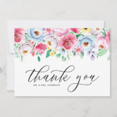 Carte De Remerciements Aquarelle colorée Fleurs Pastel Garland Mariage (Devant)
