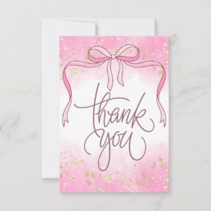Carte De Remerciements Aquarelle Coquette Pink Bow Gold Parties scintilla