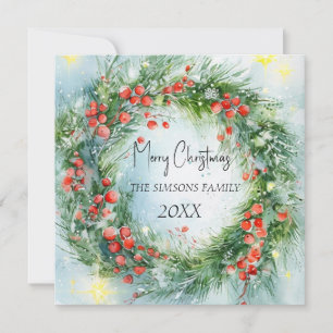 Carte De Remerciements Aquarelle Courbe de Noël Végétation d'hiver