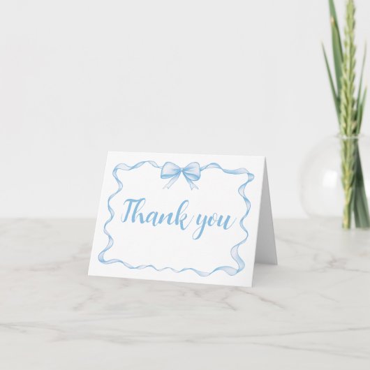 Carte De Remerciements Aquarelle Cute Boy Blue Bow Wavy Ribbon Frame (Devant)
