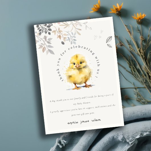 Carte De Remerciements Aquarelle de poulet de ferme mignonne Baby shower 