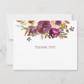 Carte De Remerciements Aquarelle de prune et de rose jaune (Devant)